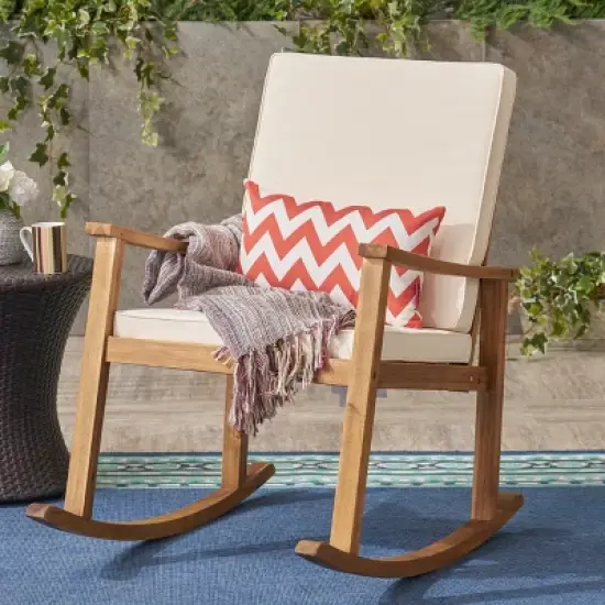 Christopher Knight Home Murad Modern Patio Acacia Wood Rocking Chair with Cushions image {9}