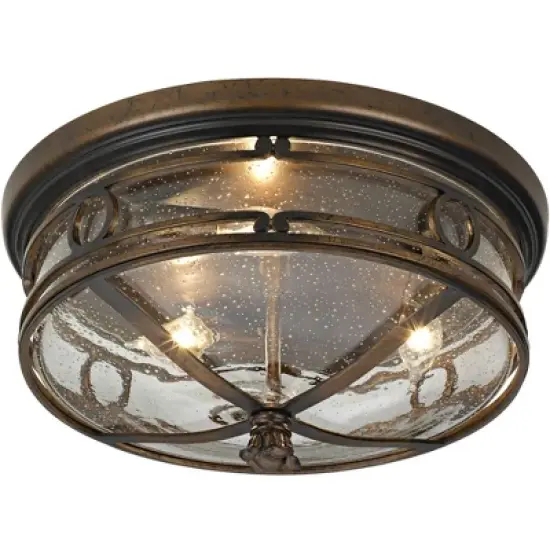 John Timberland Beverly Drive Rustic Flush Mount Outdoor Ceiling Light Bronze 7" Clear Seedy Glass for Post Exterior Barn Deck House Porch Yard Patio image {4}