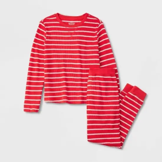 Kids' Striped Matching Family Thermal Pajama Set - Wondershop&trade; Red image {1}