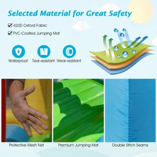 Tangkula Inflatable Bounce House with 480W Air Blower Bouncer Playhouse Castle with Slides Jump Area Ocean Ball Pit Basketball Hoop image {5}