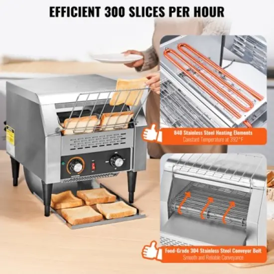 VEVOR Commercial Conveyor Toaster, 300 Slices/Hour Conveyor Belt Toaster, Heavy Duty Stainless Steel Commercial Toaster Oven image {3}