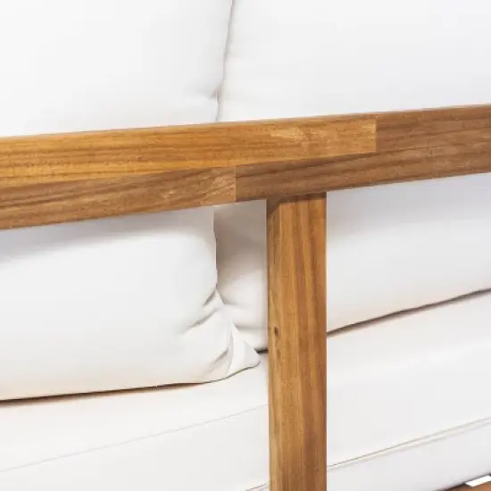 Christopher Knight Home 2pc Burchett Acacia Wood and Rattan Outdoor Loveseat and Coffee Table Set with Cushions image {15}