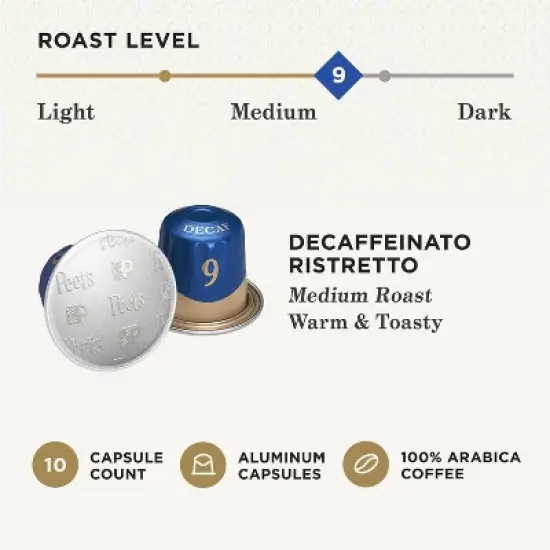Peet's Coffee Ristretto Decaffeinato Espresso Roast Aluminum Capsules - 10ct image {2}