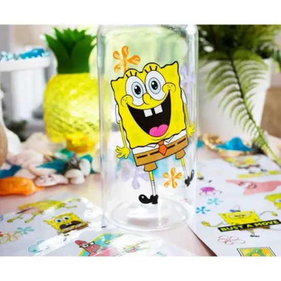 Silver Buffalo SpongeBob SquarePants Happy Laugh Flowers Twist Spout Water Bottle & Sticker Set image {4}