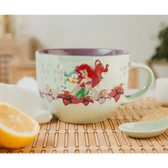 Silver Buffalo Disney The Little Mermaid Ariel Ceramic Soup Mug With Spoon | Holds 24 Ounces image {3}