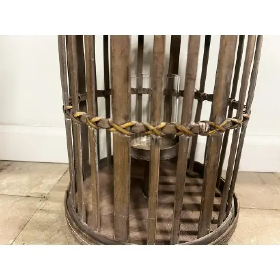 Essential Decor & Beyond 14.5" Natural Bamboo Glass Candle Holder Tabletop Lantern With Rope Handle image {5}