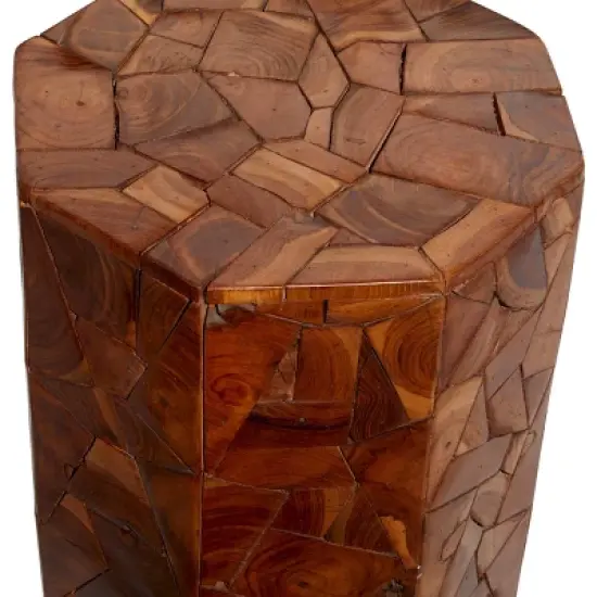 Contemporary Teak Wood Round Accent Table Brown - Olivia & May image {3}
