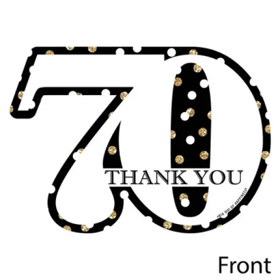 Big Dot of Happiness Adult 70th Birthday - Gold - Shaped Thank You Cards - Birthday Party Thank You Note Cards with Envelopes - Set of 12 image {2}