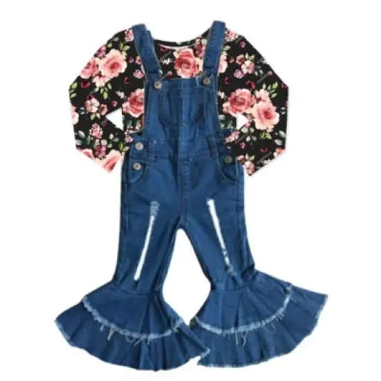 Girls Fall Florals Flared Overall Set - Mia Belle Girls image {3}