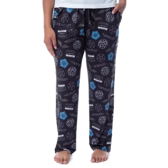 Supernatural Womens' Join The Hunt Anti-Possession Castiel Logos Pajama Pants Black image {5}