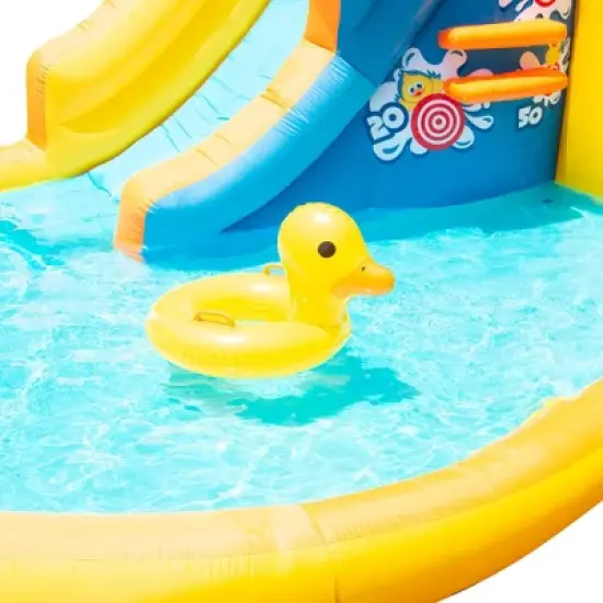 Banzai Duck Blast Water Park Outdoor Backyard Inflatable Slide with Climbing Wall, Water Cannon, Splash Lagoon, Pool Float, & Blower image {3}