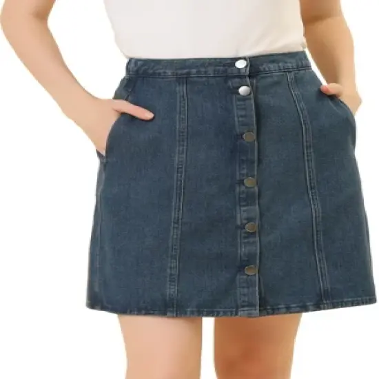 Allegra K Women's Elastic Back Short Button Down Denim Skirts with Pockets image {10}