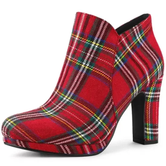 Allegra K Women's Round Toe Chunky Heeled Ankle Heel Boots image {12}