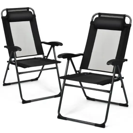 Costway 2PC Folding Chairs Adjustable Reclining Chairs with Headrest Patio Garden Grey/Black image {3}