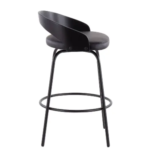 Set of 2 Grotto Claire Counter Height Barstools Leather/Steel/Wood Black - LumiSource image {2}