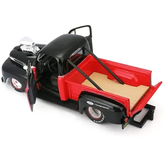 1948 Ford F-1 Pickup #48 & 1967 Ford Mustang GT & Flatbed Trailer "Pony Up" Red & Black Set of 3 pcs 1/24 Diecast Models Maisto image {4}