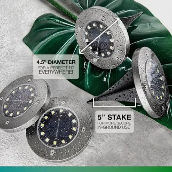 Bell + Howell 8 LED Swivel Solar Powered Disk Lights with Auto On/Off, Adjustable Angle, Walkway Lights image {5}