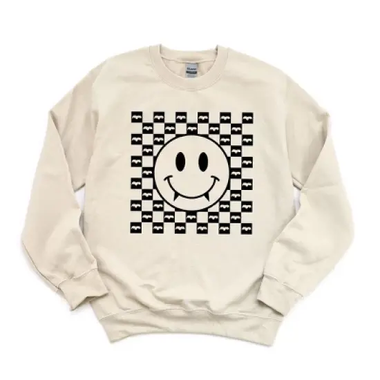 Simply Sage Market Women's Graphic Sweatshirt Halloween Bat Smiley Face image {3}