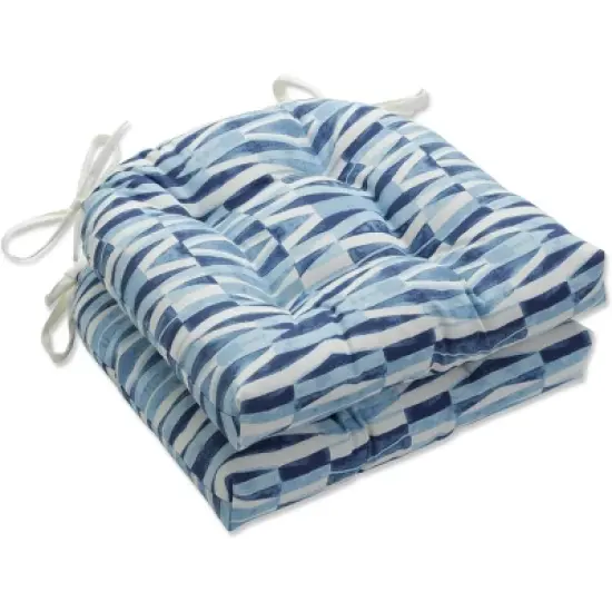 Set of 2 Outdoor/Indoor Deluxe Tufted Chair Pads Nevis Waves - Pillow Perfec image {6}