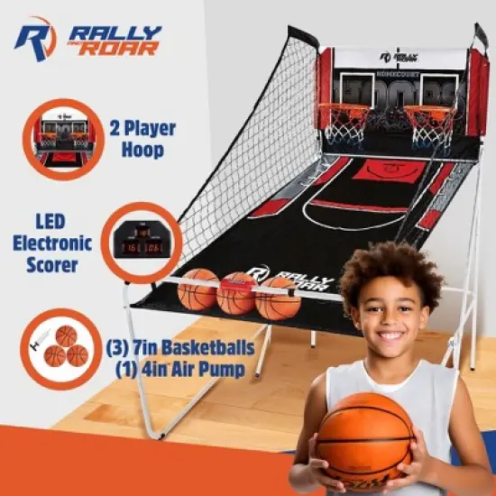 Rally and Roar Indoor Home 2 Player Hoop Dual Shootout Basketball Arcade Game with Preset Games, LED Scoreboard, Side Netting, 3 Basketballs and Pump image {2}