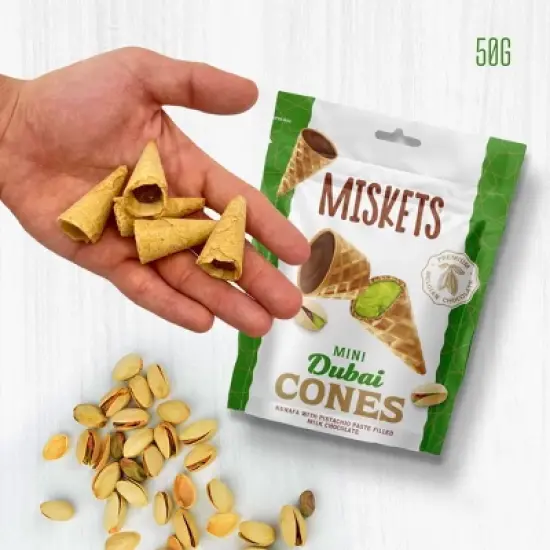 Miskets Mini Dubai Milk Chocolate Cones With Kunafa & Pistachio Paste 1.76oz (50grams) image {2}