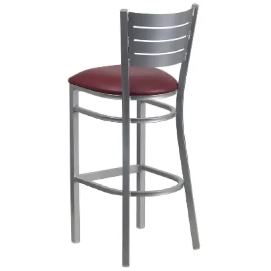 Flash Furniture Silver Slat Back Metal Restaurant Barstool image {1}