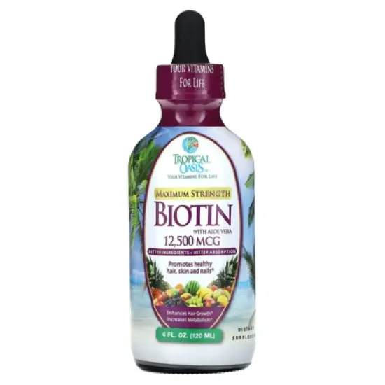 Tropical Oasis Biotin, Maximum Strength, with Aloe Vera, 12,500 mcg, 4 fl oz (120 ml) image {4}