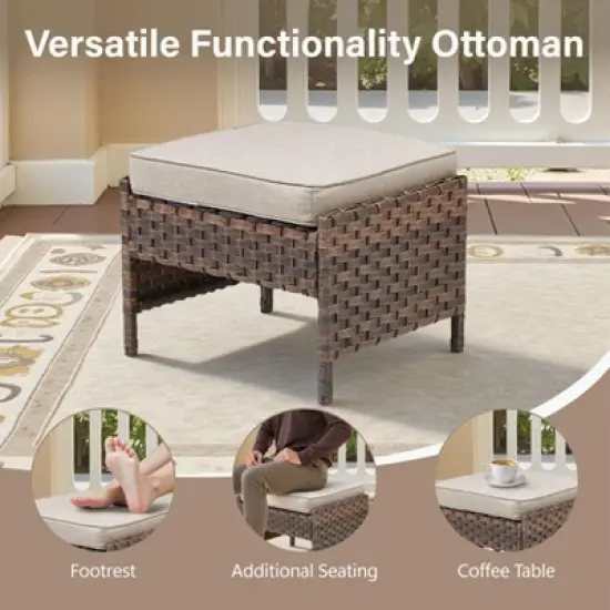 Buenhomino 5 Piece Patio Furniture Set, Wicker Patio Conversation Sets with Swivel Chairs, Outdoor Loveseat Sofa Sets with 2 Ottomans for Backyard image {8}