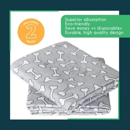 rocket & rex Bone Print Washable Reusable Pee Pads for Dogs - L - Gray - 2ct image {8}