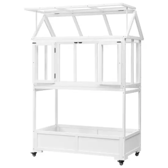 Hrinhom 47.2"W Garden Wood Portable Cold Frame with Movable Wheels image {7}