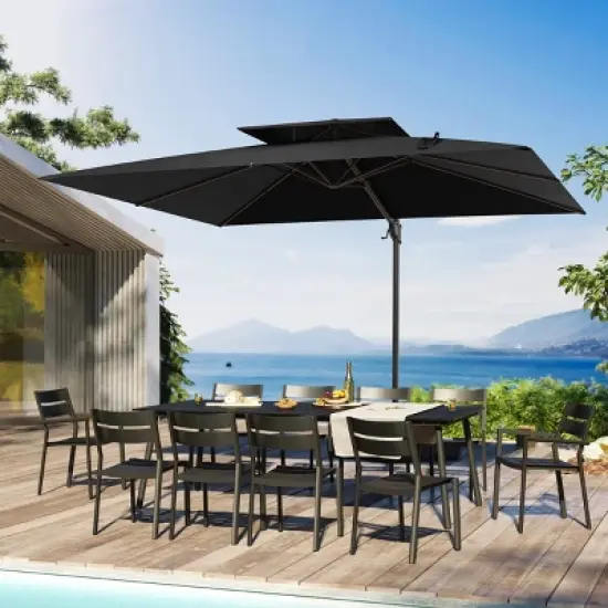 Crestlive Products 9x11.5FT Double Top Cantilever Umbrella Outdoor 360 Degree Rotation Offset Umbrella 6 Heights Adjustable Cantilever Patio Umbrella image {10}