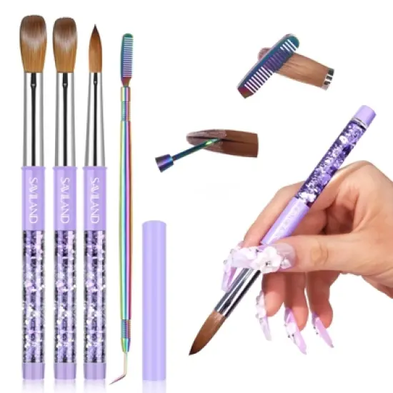 SAVILAND - 6/10/14 - Acrylic Nail Brush Set with Cleaner Tool - Professional Nail Art. image {1}