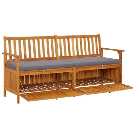 vidaXL Bench Black Solid Acacia wood 67 in Storage Bench Rectangular image {4}