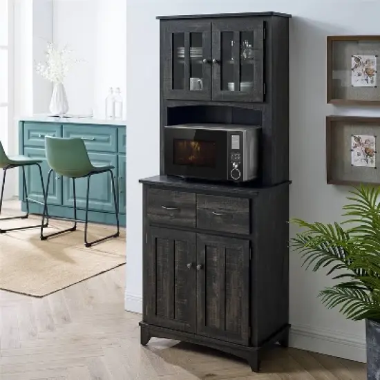 Microwave Storage Stand with Double Door Charcoal - Home Source image {1}