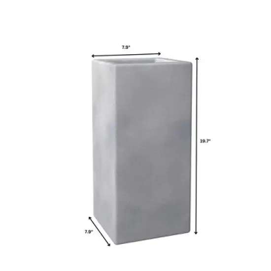 LeisureMod Terra Tall Square Fiberstone Planter Pot with Drainage Holes, Weather-Resistant for Indoor/Outdoor Use image {6}