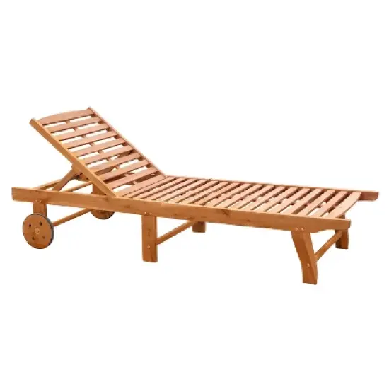 Outsunny Outdoor Folding Chaise Lounge Chair Recliner with Wheels, Acacia Wood Frame - Teak Color image {6}