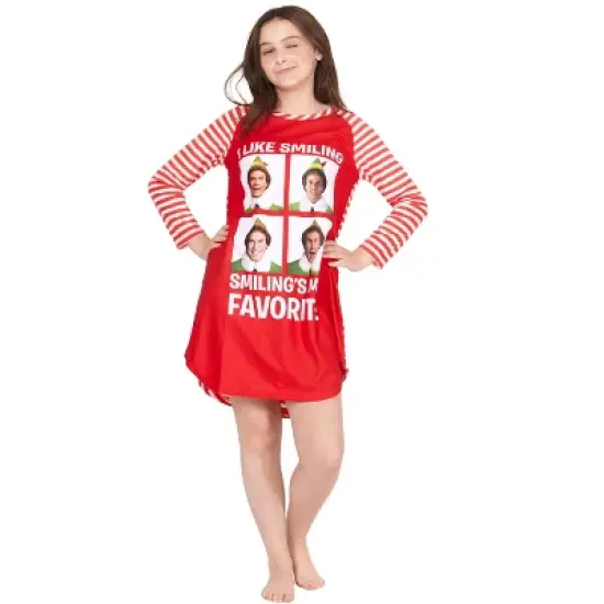 Elf The Movie Will Farrell Santa Holiday Christmas Fleece Raglan Nightgown Sleepshirt Pajama, Red, 7/8 Red image {2}