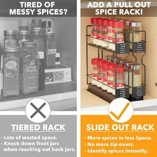 Pull Out Spice Rack Organizer(no jars included) for Cabinet,with Labels,2 Drawers 2-Tier image {2}