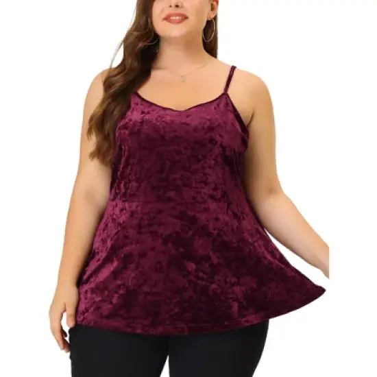 Agnes Orinda Women's Plus Size Velvet Adjustable Strap Peplum Camisole image {1}