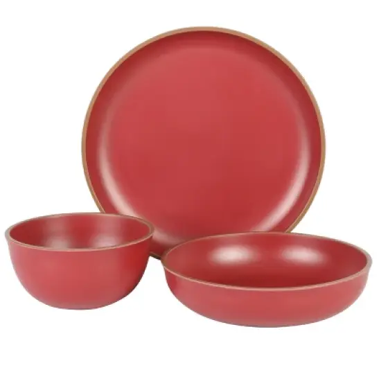 Gibson Home Rockabye 12 Piece Double Bowl Malemine Dinnerware Set in Red image {8}