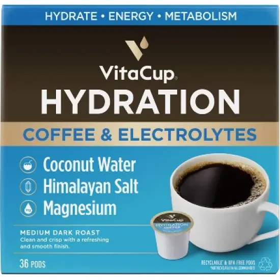 VitaCup Hydration Coffee Pods w/ Electrolytes & Magnesium Medium Roast Coffee - 36ct image {6}