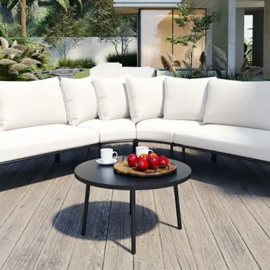 Outdoor L-Shaped Sectional Sofa, Patio Couch Set with Coffee Table, Sofa Set with Iron Frame and Sponge Cushions &ndash; Cuddlewood image {2}