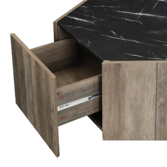 Christopher Knight Home Nirae Rustic Hexagonal Coffee Table with Drawers image {7}