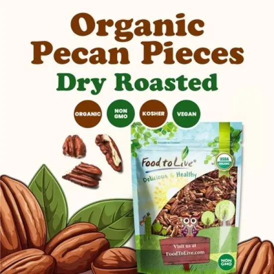 Organic Dry Roasted Pecan Pieces &ndash; by Food to Live image {2}