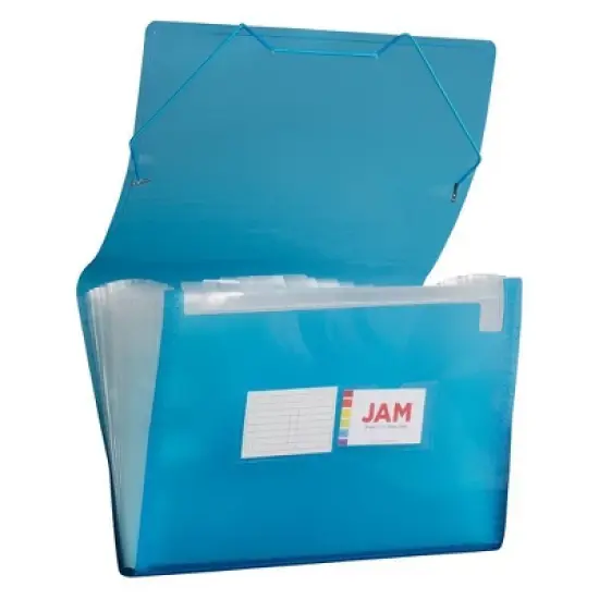 JAM Paper 10" x 15" 13 Pocket Plastic Expanding File Folder - Legal Size - Blue: Accordion Style, 100 Sheet Capacity image {3}