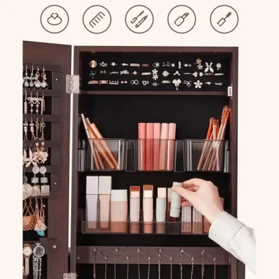 SONGMICS Mirrored Jewelry Cabinet Armoire Freestanding Lockable Storage Box Organizer Unit with Full-Length Frameless Mirror image {7}