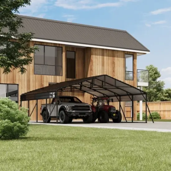 Metal Carport with Galvanized Steel Roof, Heavy Duty Metal Roof Carport with Enhanced Base, Tall Metal Carport Kits Garage for Tractors image {11}