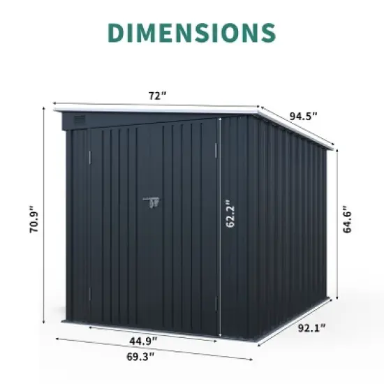 6x8FT Galvanized Steel Garden Storage Shed,Metal Lean To Shed with Lockable Double Doors and PC Light Board,Outdoor Tools Bikes Shed-Coolbibila image {3}