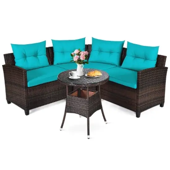 Tangkula 4PCS Outdoor Patio Conversation Set Wicker Rattan Sectional Sofa W/Cushions image {9}
