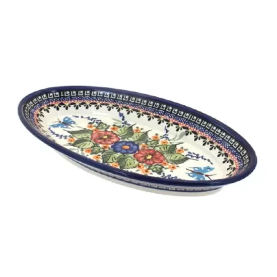 Blue Rose Polish Pottery 1103 Zaklady Small Oval Platter image {3}